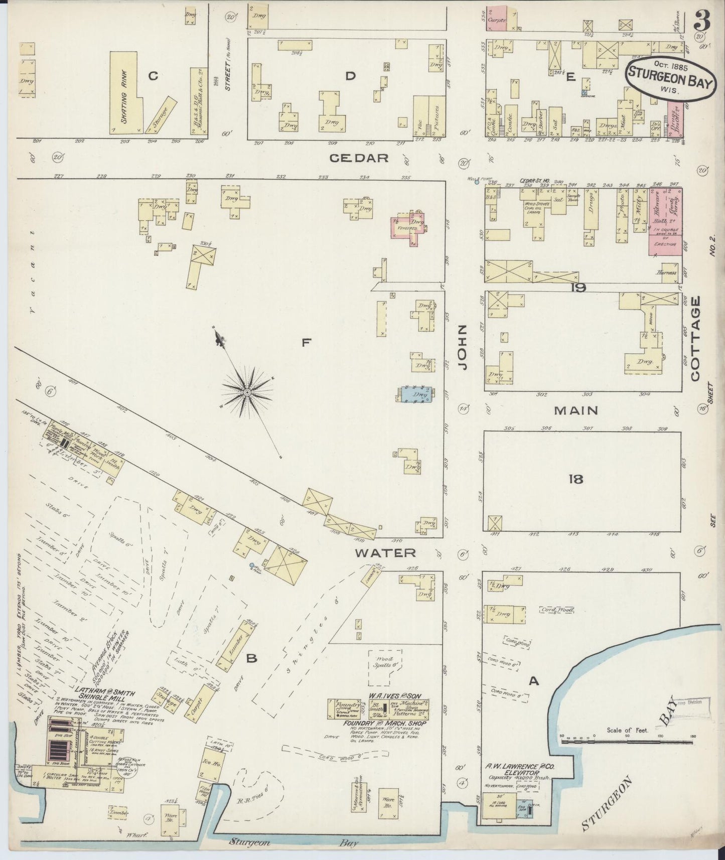 Sanborn Fire Insurance Map from Sturgeon Bay, Door County, Wisconsin (1885), Sheet #0003 - Complete Map Set gallery image, historic Sanborn map, vintage wall art, Wisconsin Wisconsin