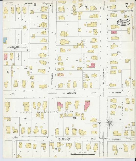 Sanborn Fire Insurance Map from Ypsilanti, Washtenaw County, Michigan (1909), Sheet #0007 - Historic Sanborn Fire Insurance Map Print, vintage old map wall art, antique decor, genealogy gift, Michigan Michigan map
