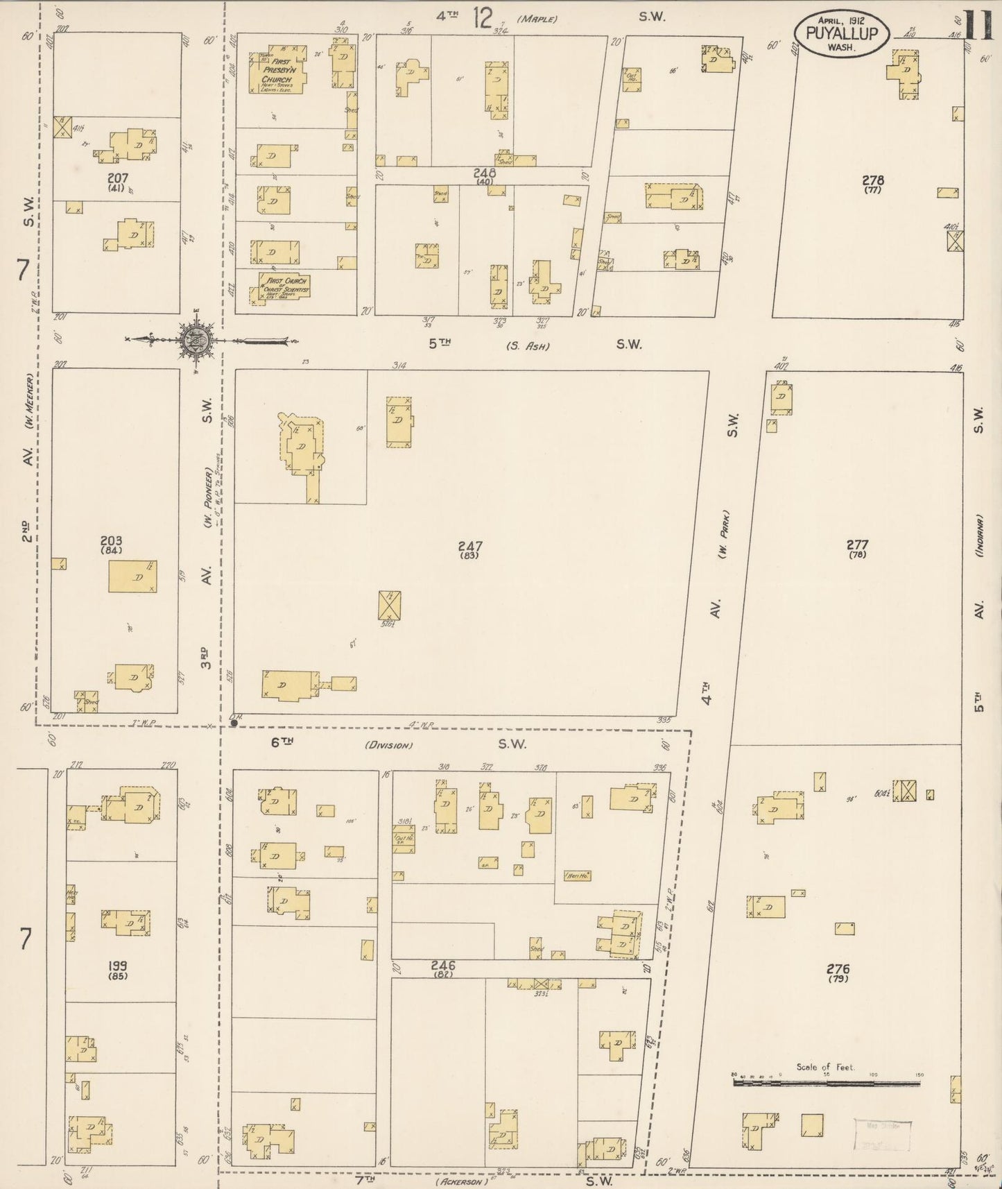 Sanborn Fire Insurance Map from Puyallup, Pierce County, Washington (1912), Sheet #0011 - Complete Map Set gallery image, historic Sanborn map, vintage wall art, Washington Washington