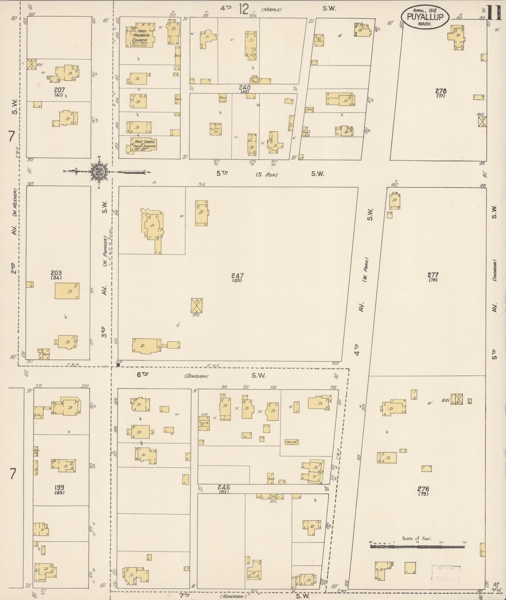 Sanborn Fire Insurance Map from Puyallup, Pierce County, Washington (1912), Sheet #0011 - Complete Map Set gallery image, historic Sanborn map, vintage wall art, Washington Washington