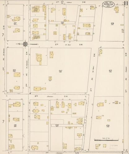 Sanborn Fire Insurance Map from Puyallup, Pierce County, Washington (1912), Sheet #0011 - Complete Map Set gallery image, historic Sanborn map, vintage wall art, Washington Washington
