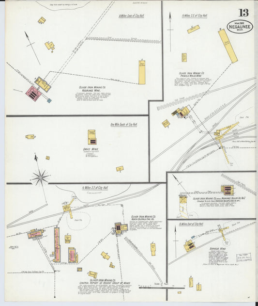 Sanborn Fire Insurance Map from Negaunee, Marquette County, Michigan (1902), Sheet #0013 - Historic Sanborn Fire Insurance Map Print, vintage old map wall art, antique decor, genealogy gift, Michigan Michigan map