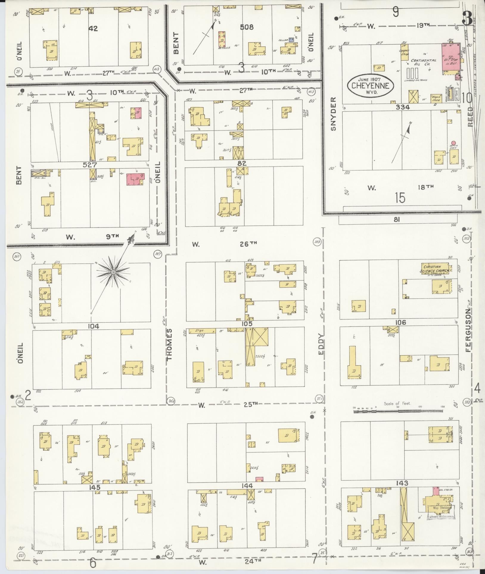Sanborn Fire Insurance Map from Cheyenne, Laramie County, Wyoming (1907), Sheet #0003 - Complete Map Set gallery image, historic Sanborn map, vintage wall art, Wyoming Wyoming