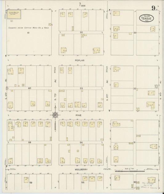 Sanborn Fire Insurance Map from Teague, Freestone County, Texas (1914), Sheet #0009 - Historic Sanborn Fire Insurance Map Print, vintage old map wall art, antique decor, genealogy gift, Texas Texas map