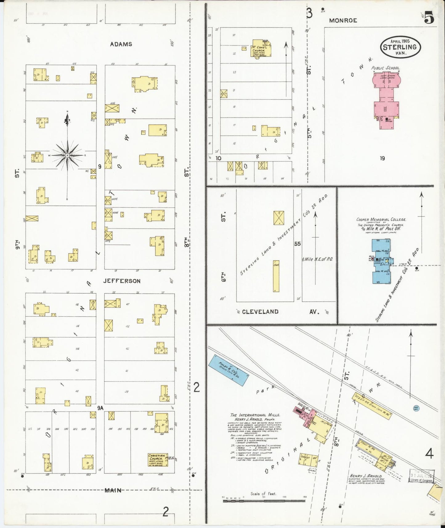 Sanborn Fire Insurance Map from Sterling, Rice County, Kansas (1905), Sheet #0005 - Historic Sanborn Fire Insurance Map Print, vintage old map wall art, antique decor, genealogy gift, Kansas Kansas map