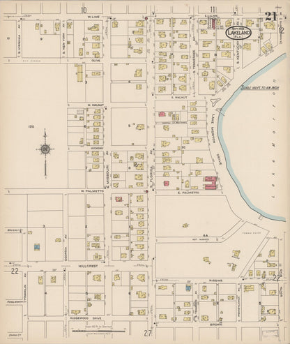 Sanborn Fire Insurance Map from Lakeland, Polk County, Florida (1922), Sheet #0021 - Historic Sanborn Fire Insurance Map Print, vintage old map wall art, antique decor, genealogy gift, Florida Florida map