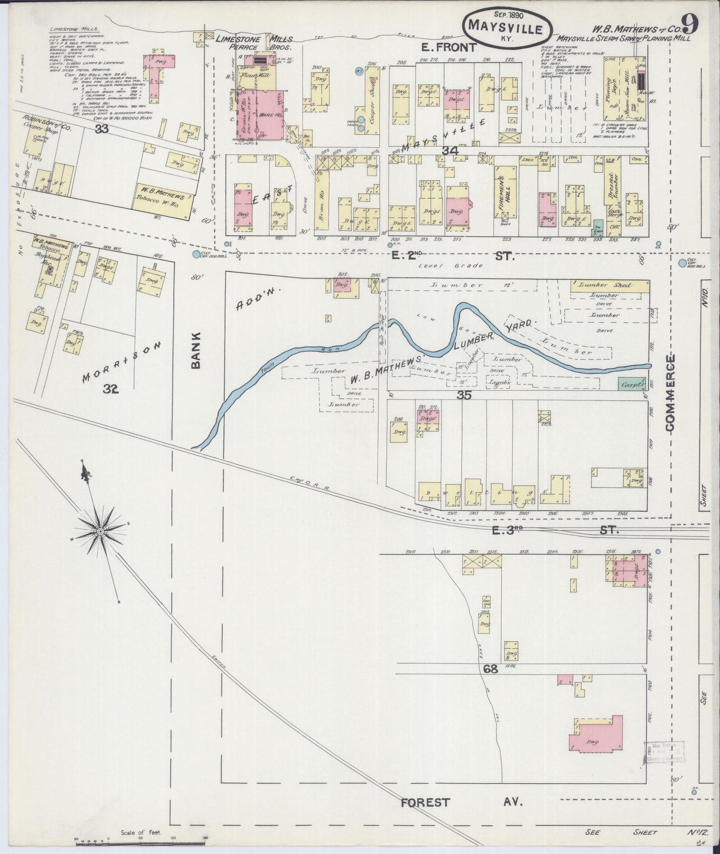 Sanborn Fire Insurance Map from Maysville, Mason County, Kentucky (1890), Sheet #0009 - Historic Sanborn Fire Insurance Map Print, vintage old map wall art, antique decor, genealogy gift, Kentucky Kentucky map