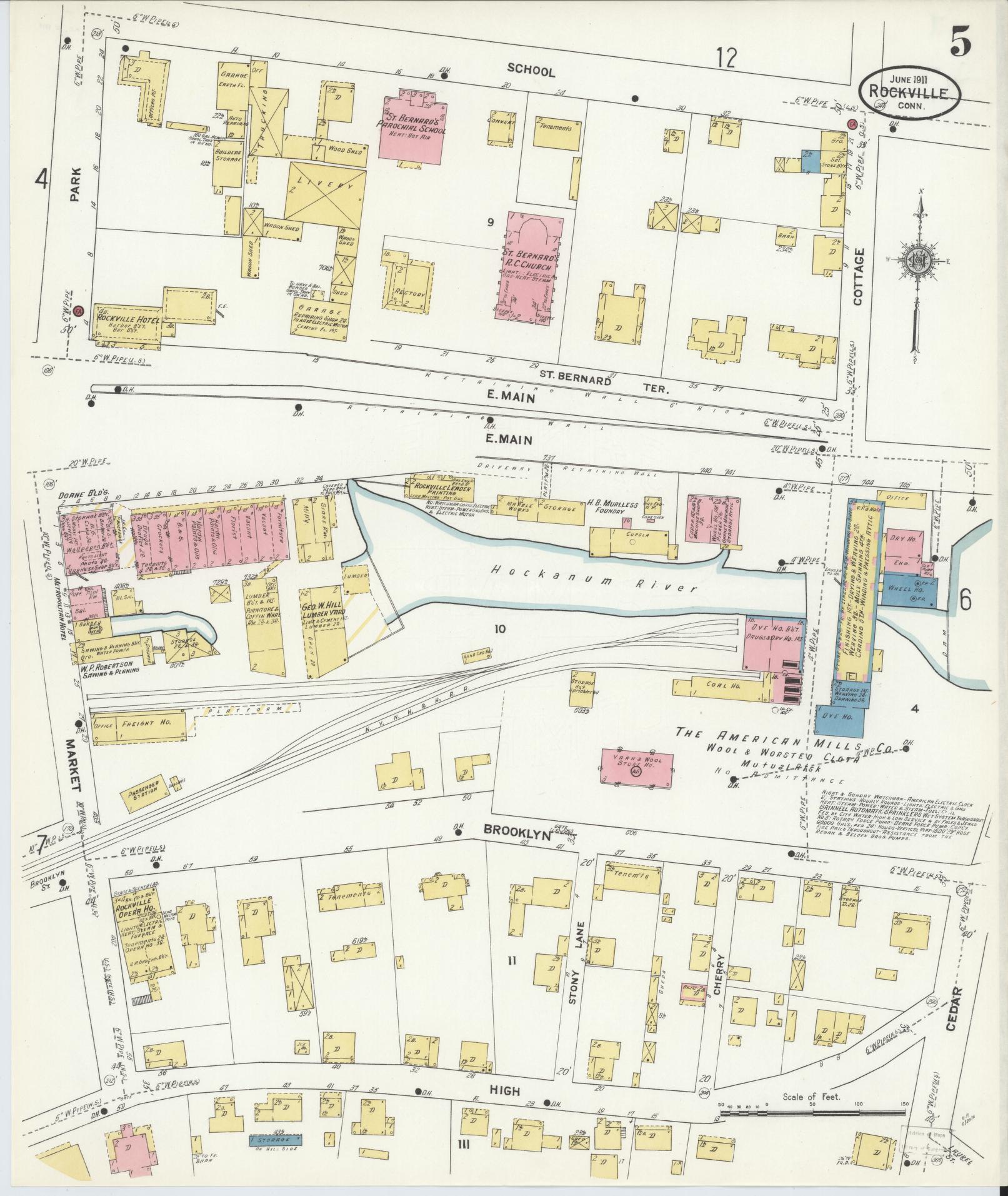 Sanborn Fire Insurance Map from Rockville, Tolland County, Connecticut (1911), Sheet #0005 - Complete Map Set gallery image, historic Sanborn map, vintage wall art, Connecticut Connecticut
