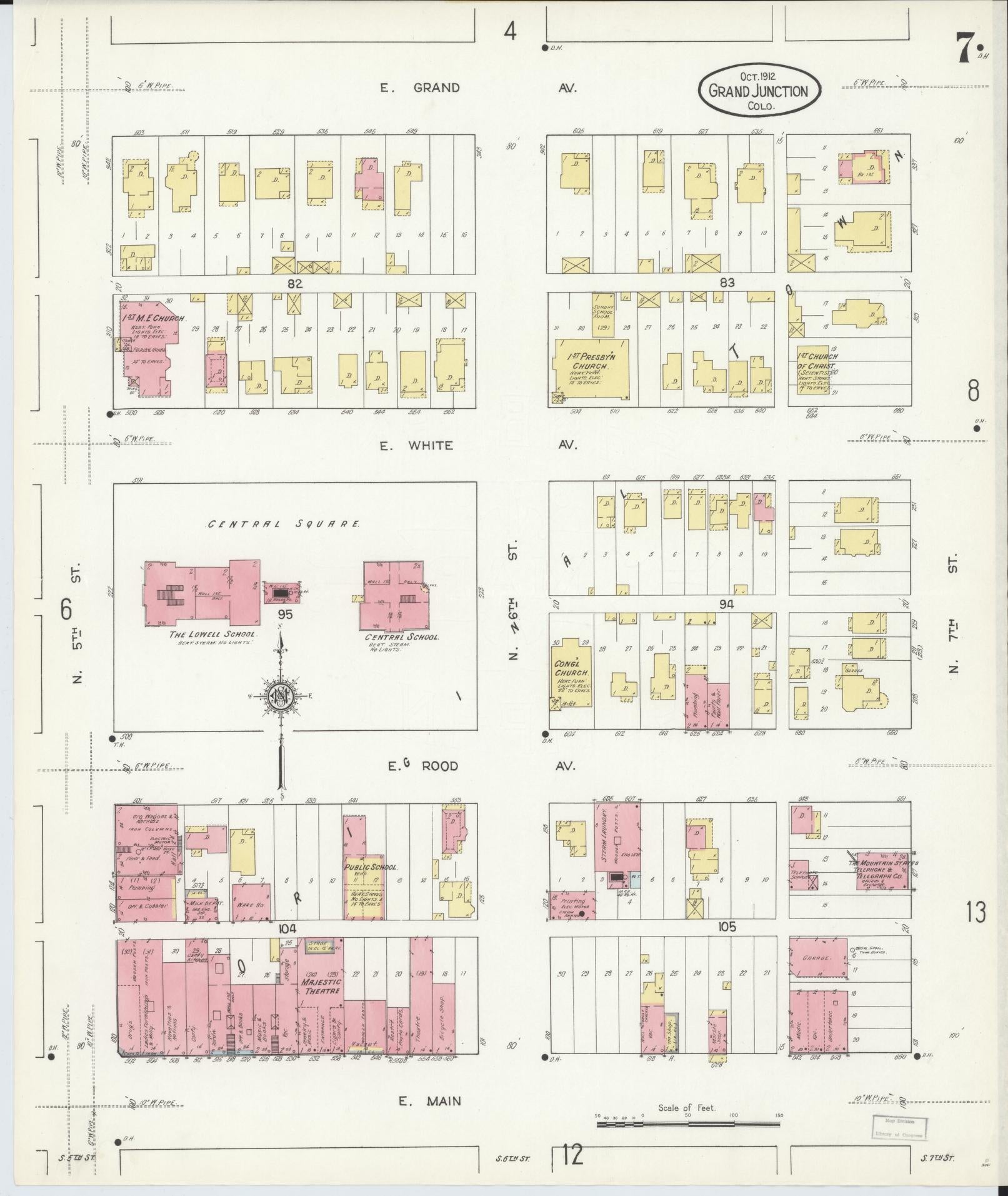 Sanborn Fire Insurance Map from Grand Junction, Mesa County, Colorado (1912), Sheet #0007 - Historic Sanborn Fire Insurance Map Print, vintage old map wall art, antique decor, genealogy gift, Colorado Colorado map