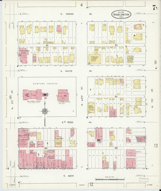 Sanborn Fire Insurance Map from Grand Junction, Mesa County, Colorado (1912), Sheet #0007 - Historic Sanborn Fire Insurance Map Print, vintage old map wall art, antique decor, genealogy gift, Colorado Colorado map