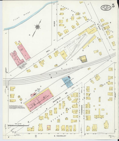 Sanborn Fire Insurance Map from Flint, Genesee County, Michigan (1909), Sheet #0005 - Complete Map Set gallery image, historic Sanborn map, vintage wall art, Michigan Michigan