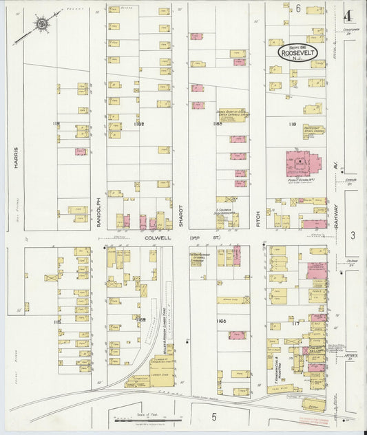 Sanborn Fire Insurance Map from Roosevelt, Middlesex County, New Jersey (1916), Sheet #0004 - Historic Sanborn Fire Insurance Map Print, vintage old map wall art, antique decor, genealogy gift, New Jersey New Jersey map