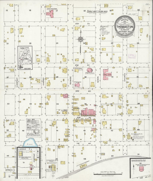 Sanborn Fire Insurance Map from Thomaston, Marengo County, Alabama (1925), Sheet #0001 - Complete Map Set gallery image, historic Sanborn map, vintage wall art, Alabama Alabama