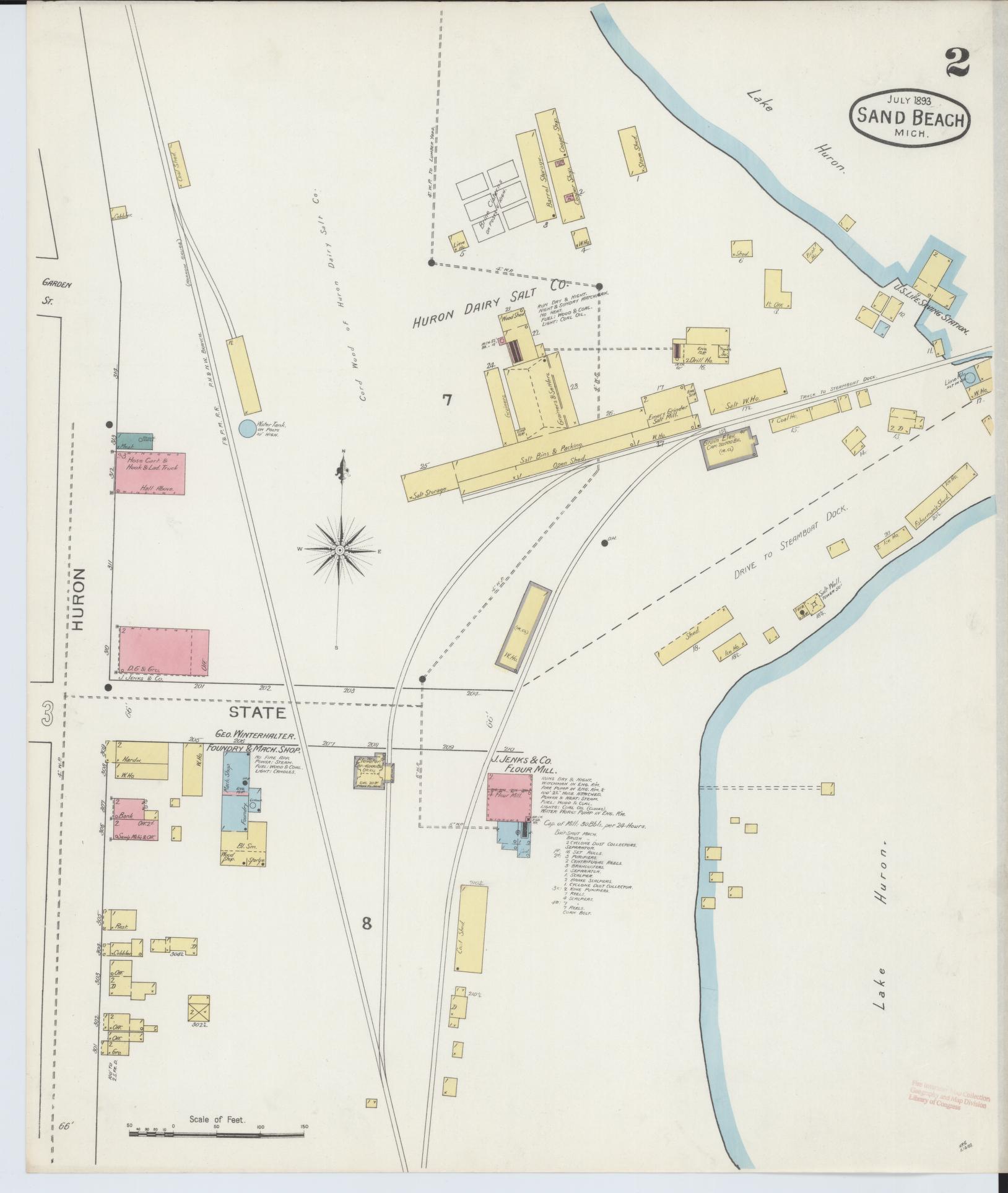 Sanborn Fire Insurance Map from Sand Beach, Huron County, Michigan (1893), Sheet #0002 - Complete Map Set gallery image, historic Sanborn map, vintage wall art, Michigan Michigan