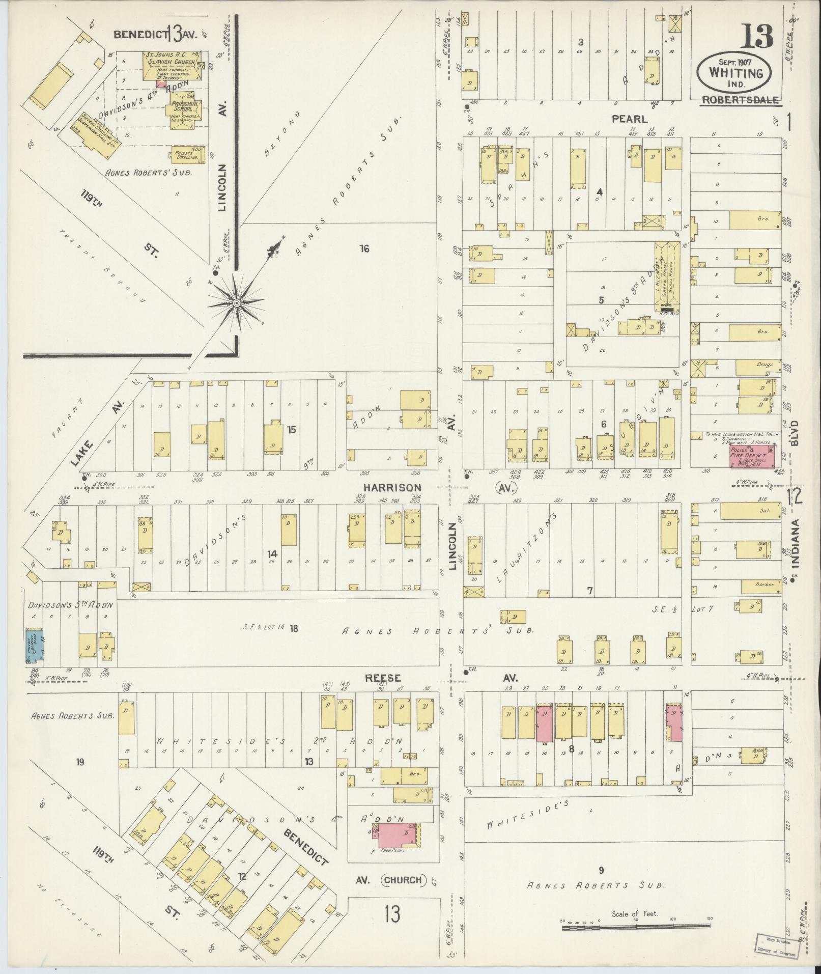 Sanborn Fire Insurance Map from Whiting, Lake County, Indiana (1907), Sheet #0013 - Complete Map Set gallery image, historic Sanborn map, vintage wall art, Indiana Indiana