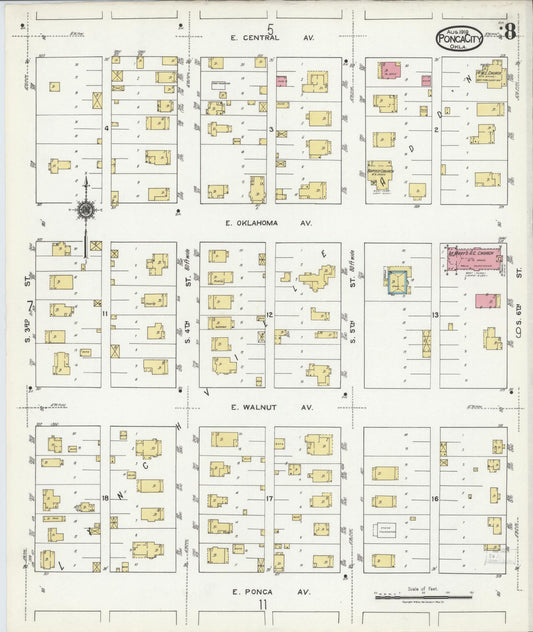 Sanborn Fire Insurance Map from Ponca City, Kay County, Oklahoma (1919), Sheet #0008 - Historic Sanborn Fire Insurance Map Print, vintage old map wall art, antique decor, genealogy gift, Oklahoma Oklahoma map
