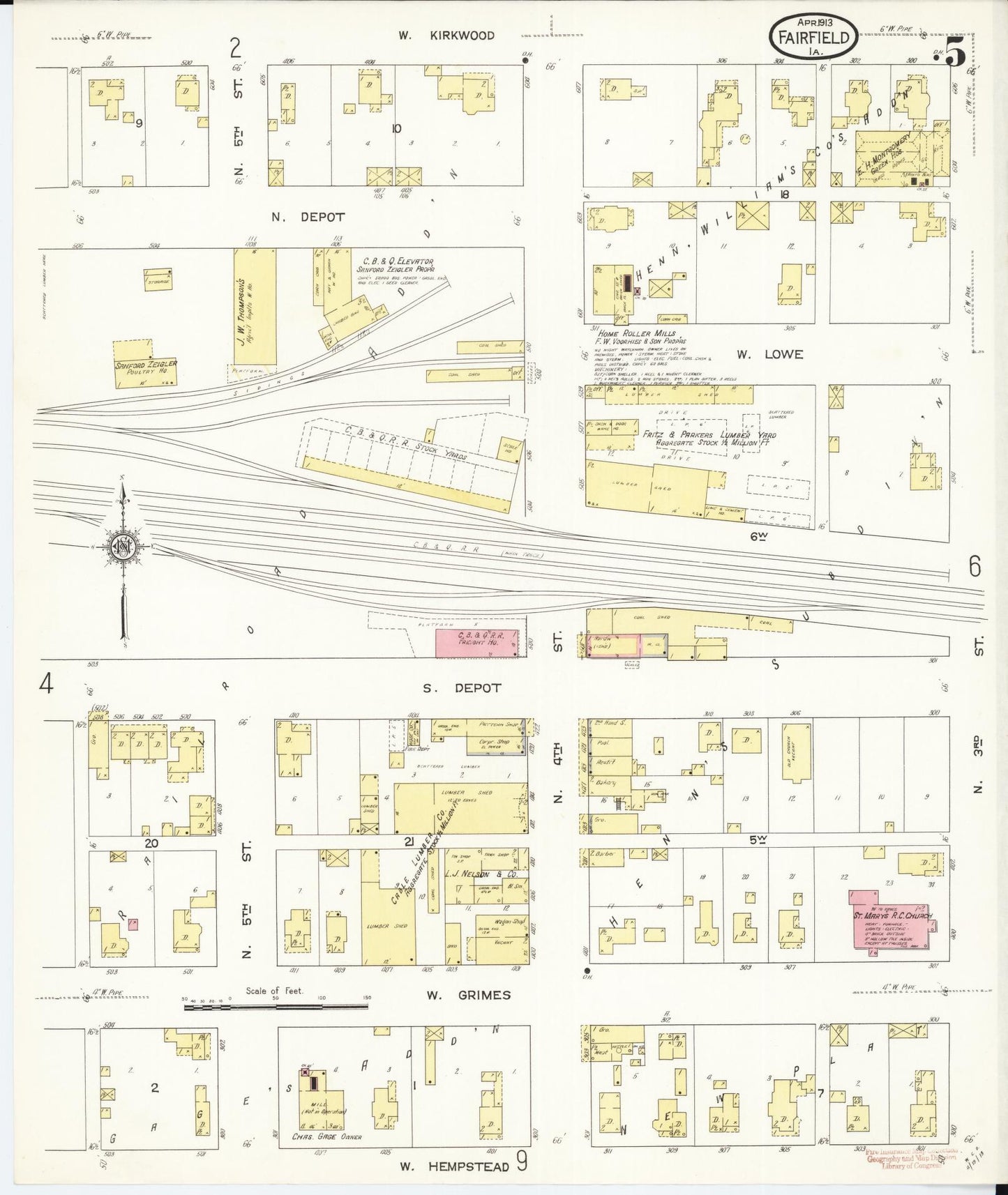 Sanborn Fire Insurance Map from Fairfield, Jefferson County, Iowa (1913), Sheet #0005 - Historic Sanborn Fire Insurance Map Print