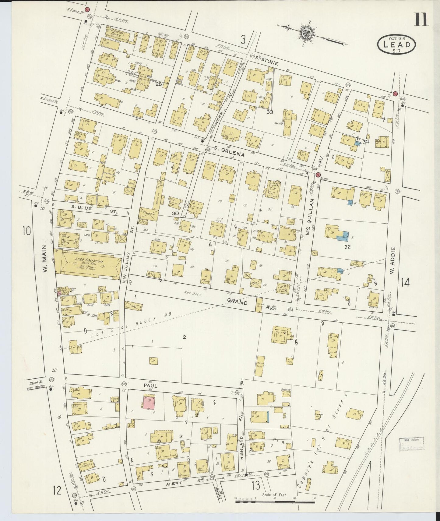 Sanborn Fire Insurance Map from Lead, Lawrence County, South Dakota (1915), Sheet #0011 - Historic Sanborn Fire Insurance Map Print, vintage old map wall art, antique decor, genealogy gift, South Dakota South Dakota map