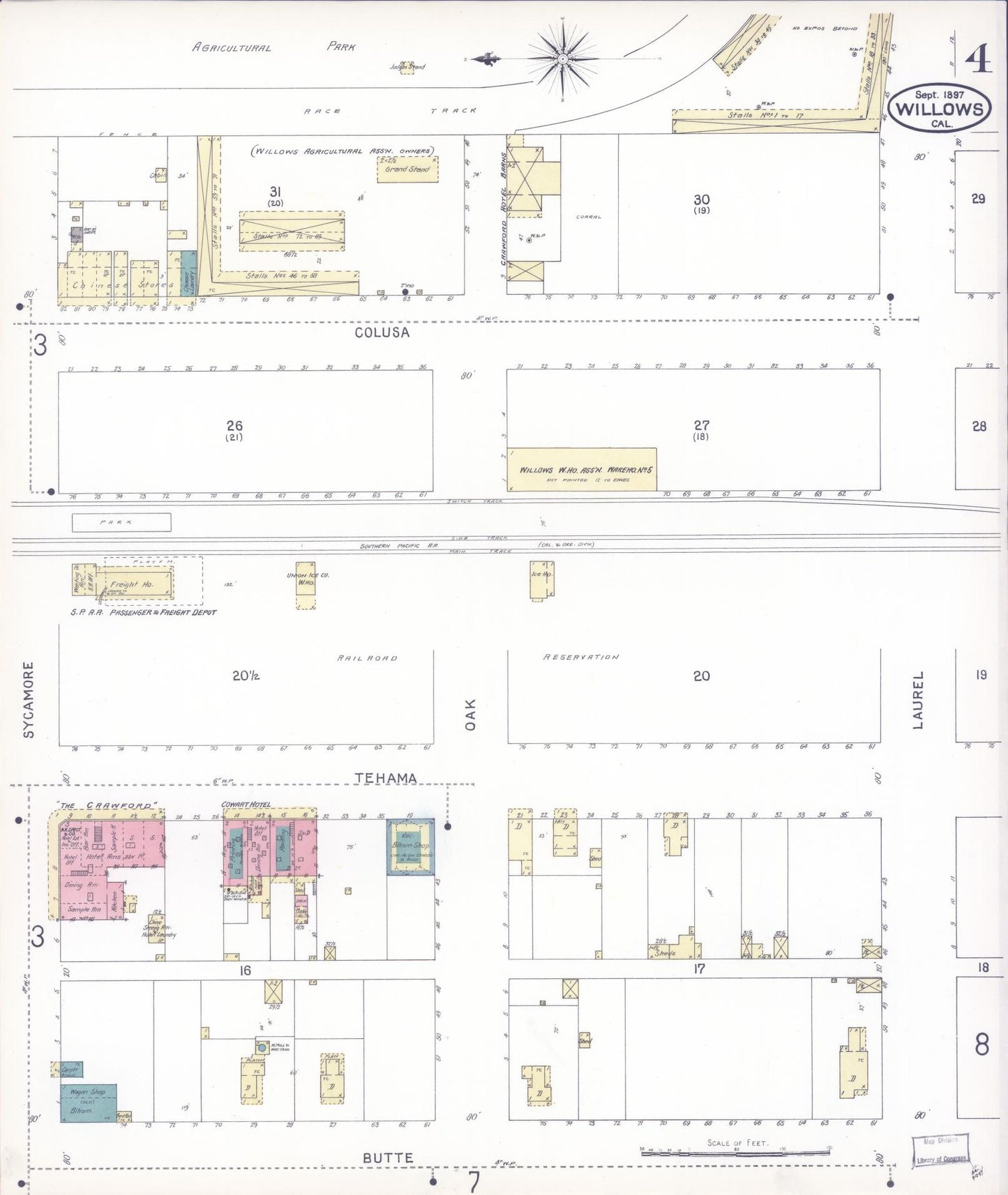 Sanborn Fire Insurance Map from Willows, Glenn County, California (1897), Sheet #0004 - Complete Map Set gallery image, historic Sanborn map, vintage wall art, California California