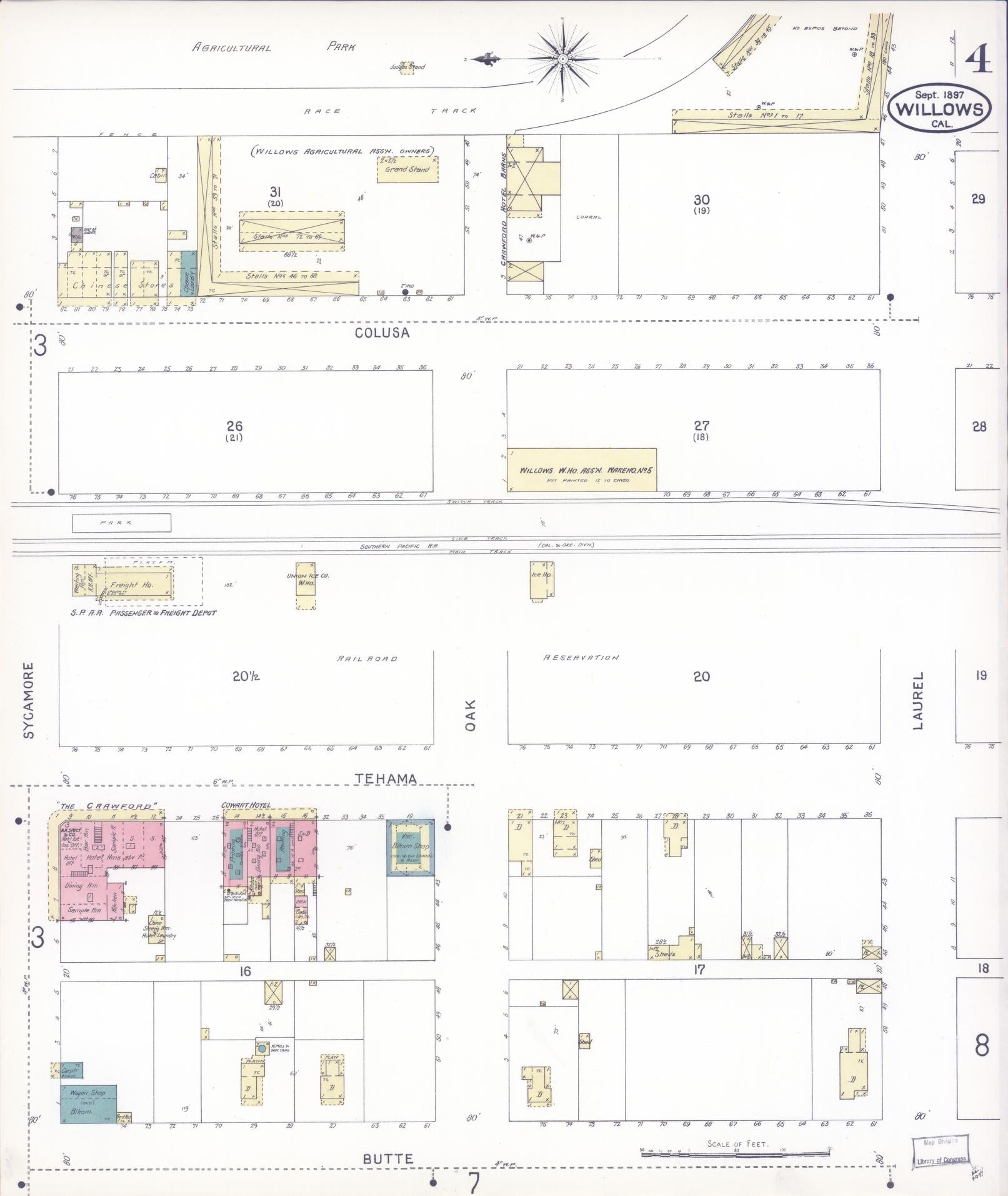 Sanborn Fire Insurance Map from Willows, Glenn County, California (1897), Sheet #0004 - Complete Map Set gallery image, historic Sanborn map, vintage wall art, California California