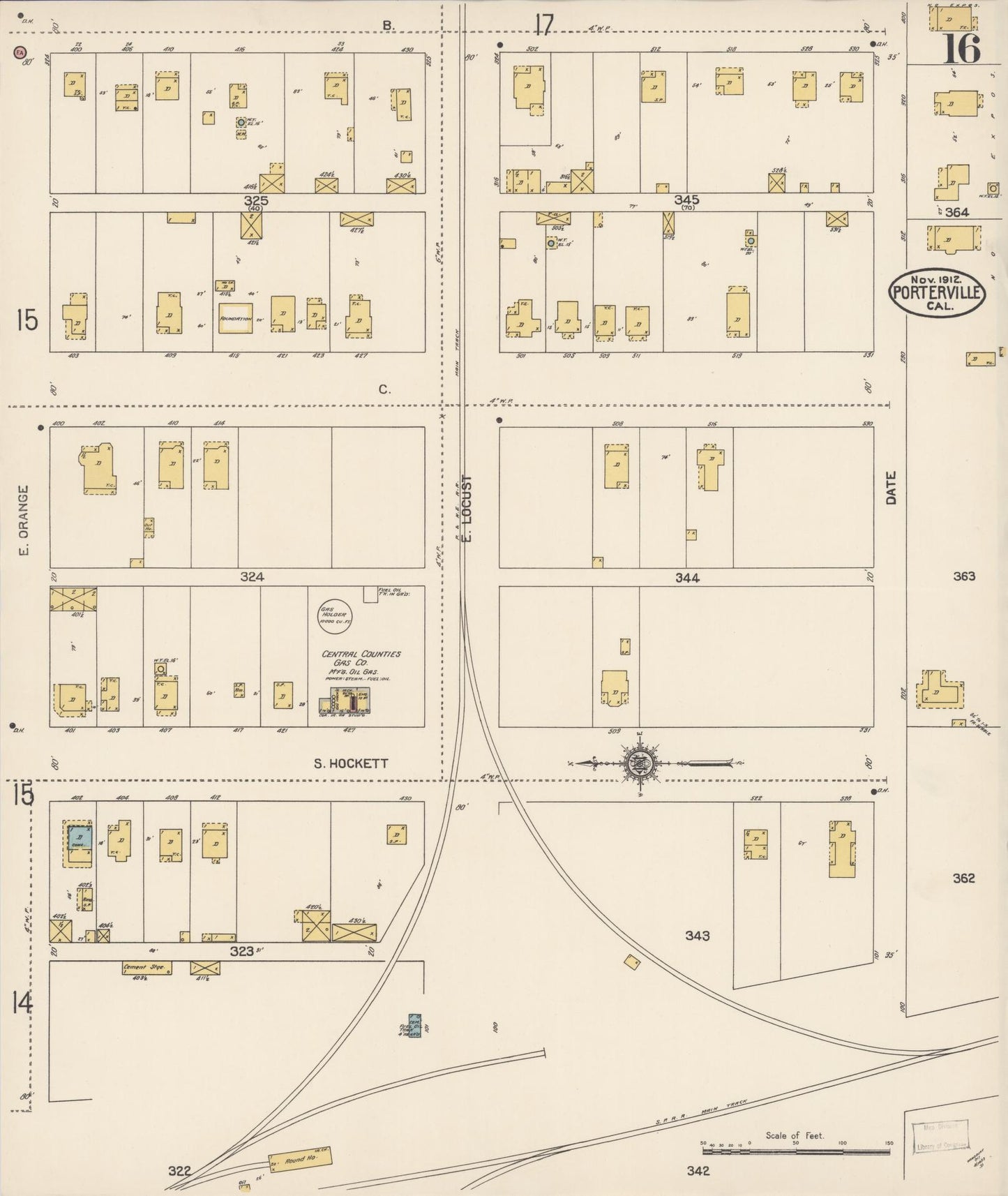 Sanborn Fire Insurance Map from Porterville, Tulare County, California (1912), Sheet #0016 - Complete Map Set gallery image, historic Sanborn map, vintage wall art, California California