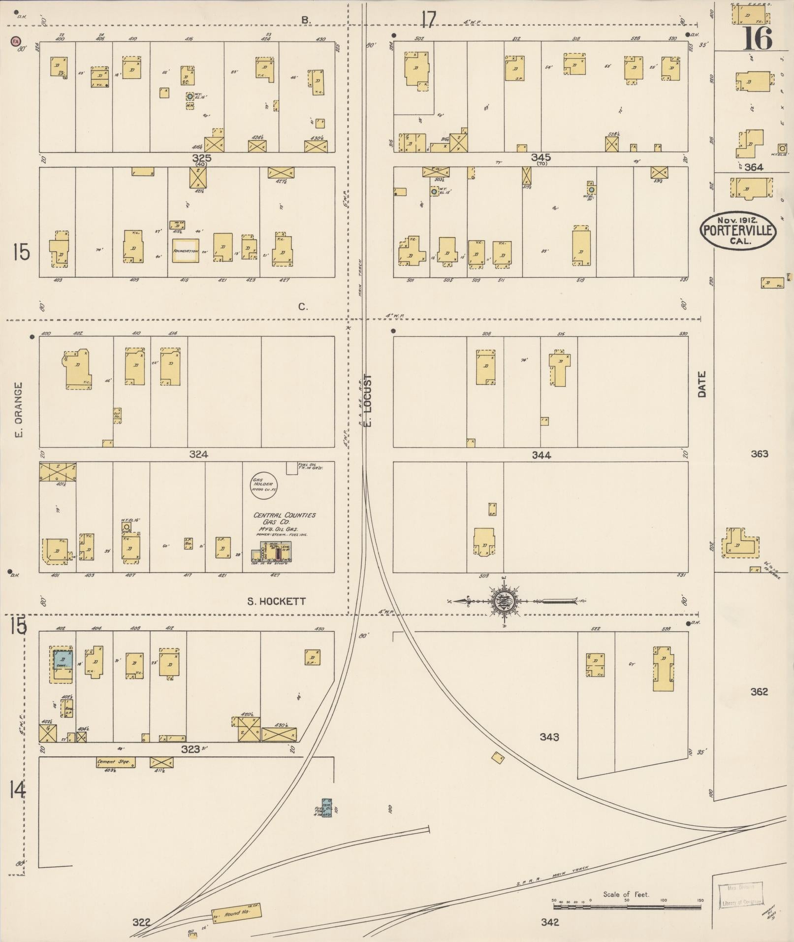Sanborn Fire Insurance Map from Porterville, Tulare County, California (1912), Sheet #0016 - Complete Map Set gallery image, historic Sanborn map, vintage wall art, California California