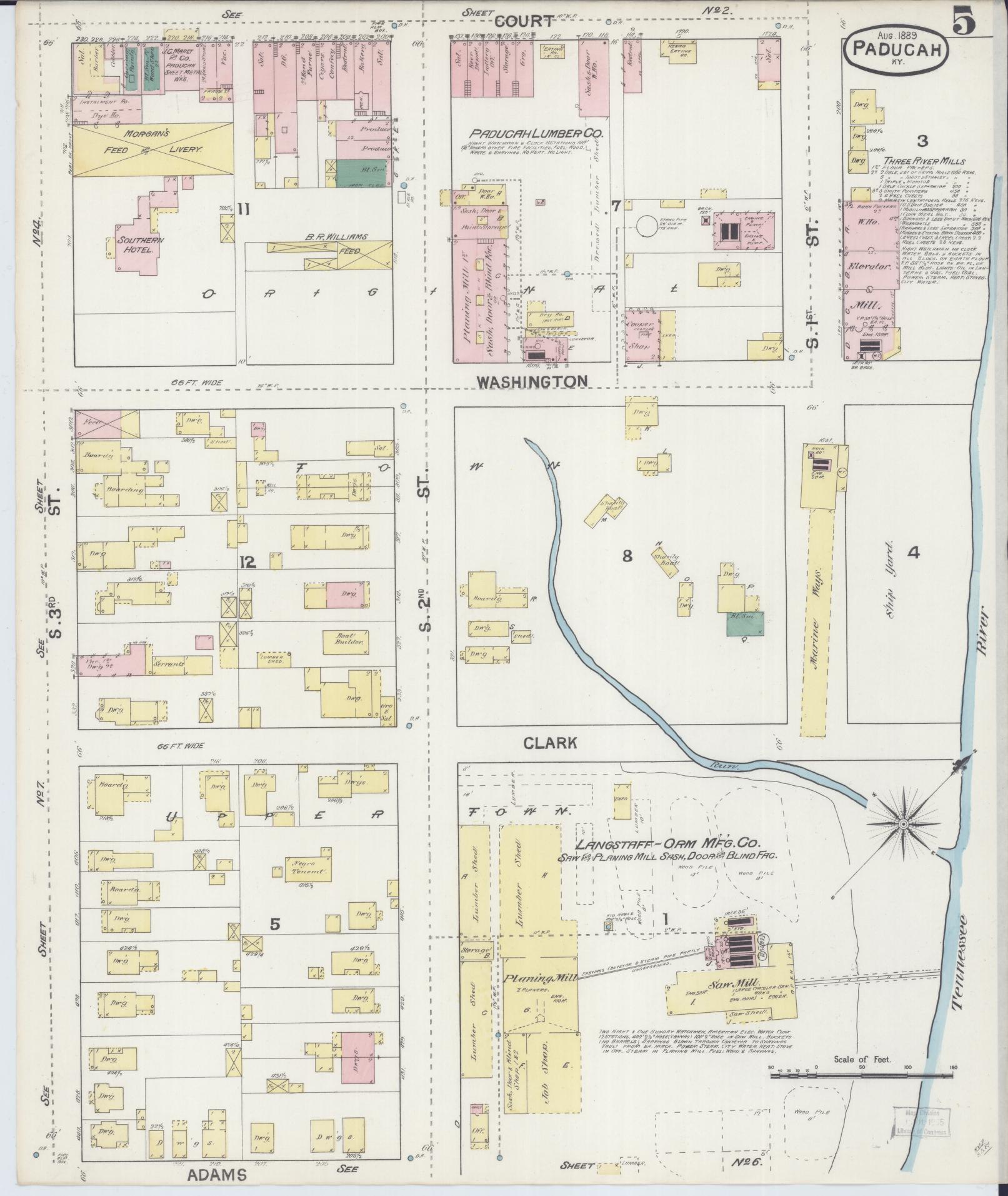 Sanborn Fire Insurance Map from Paducah, Mccraken County, Kentucky (1889), Sheet #0005 - Historic Sanborn Fire Insurance Map Print, vintage old map wall art, antique decor, genealogy gift, Kentucky Kentucky map