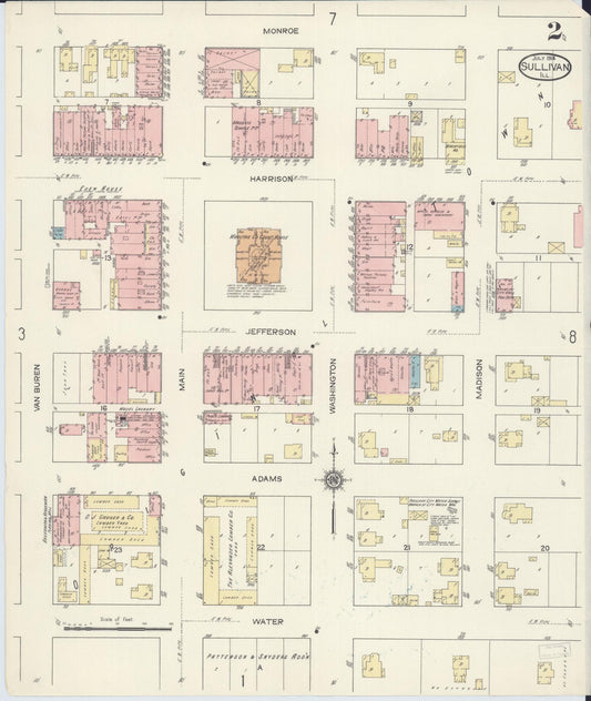 Sanborn Fire Insurance Map from Sullivan, Moultrie County, Illinois (1914), Sheet #0002 - Historic Sanborn Fire Insurance Map Print, vintage old map wall art, antique decor, genealogy gift, Illinois Illinois map