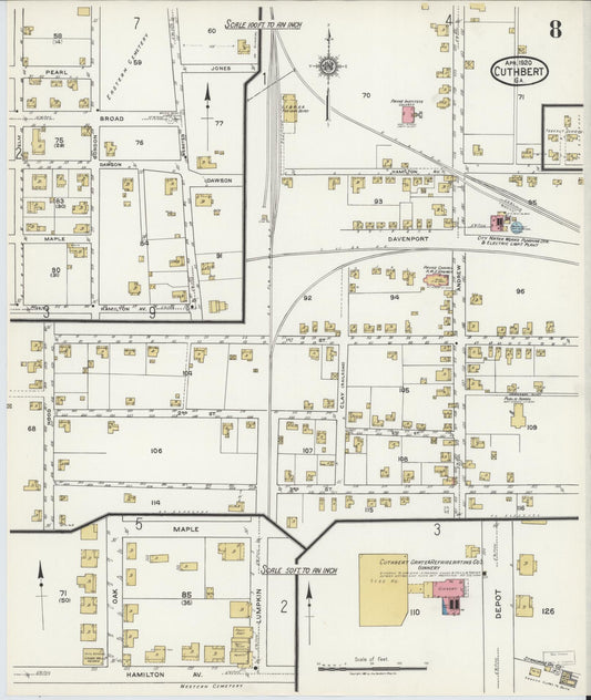 Sanborn Fire Insurance Map from Cuthbert, Randolph County, Georgia (1920), Sheet #0008 - Historic Sanborn Fire Insurance Map Print, vintage old map wall art, antique decor, genealogy gift, Georgia Georgia map