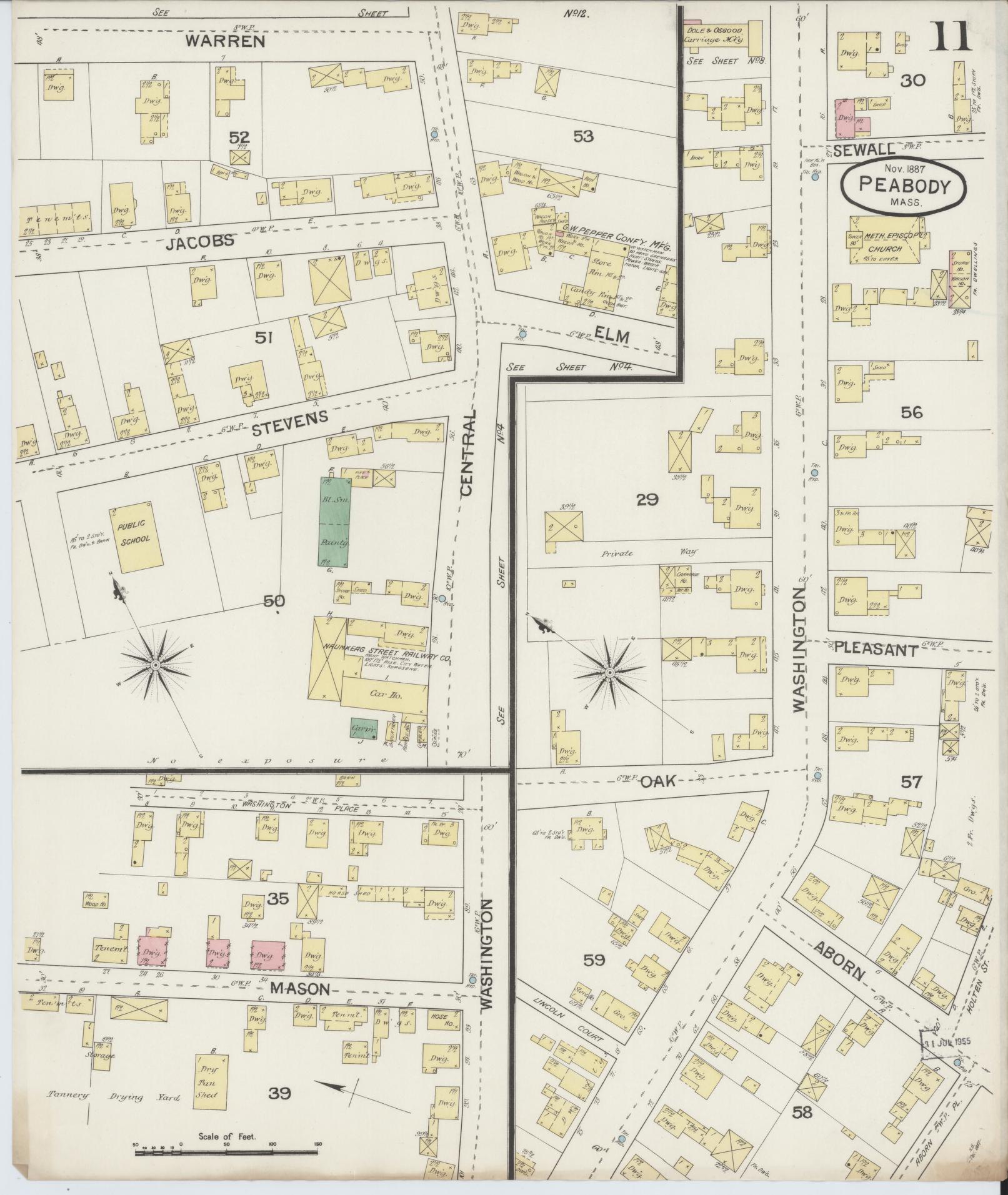 Sanborn Fire Insurance Map from Peabody, Essex County, Massachusetts (1887), Sheet #0011 - Complete Map Set gallery image, historic Sanborn map, vintage wall art, Massachusetts Massachusetts