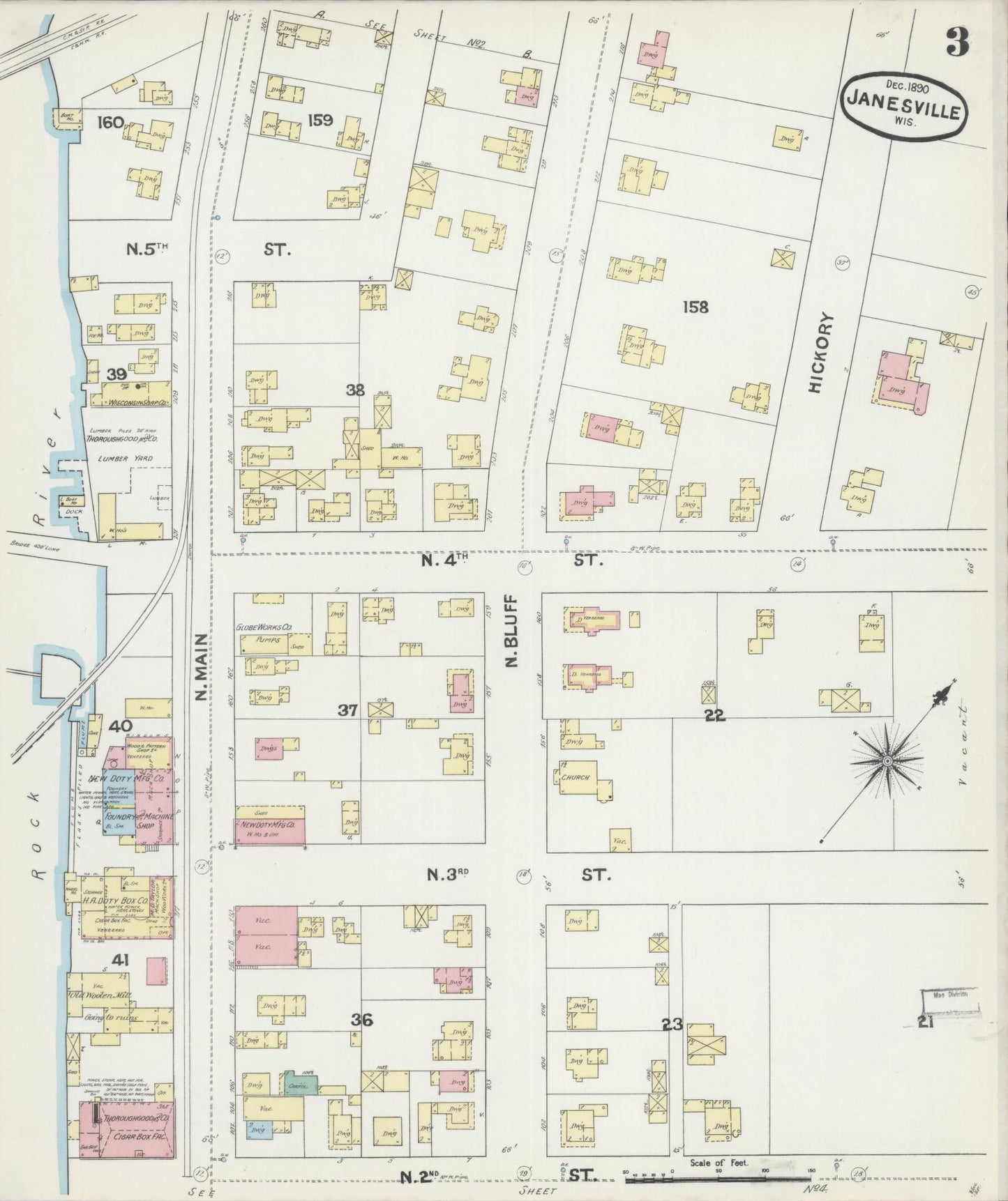 Sanborn Fire Insurance Map from Janesville, Rock County, Wisconsin (1890), Sheet #0003 - Complete Map Set gallery image, historic Sanborn map, vintage wall art, Wisconsin Wisconsin