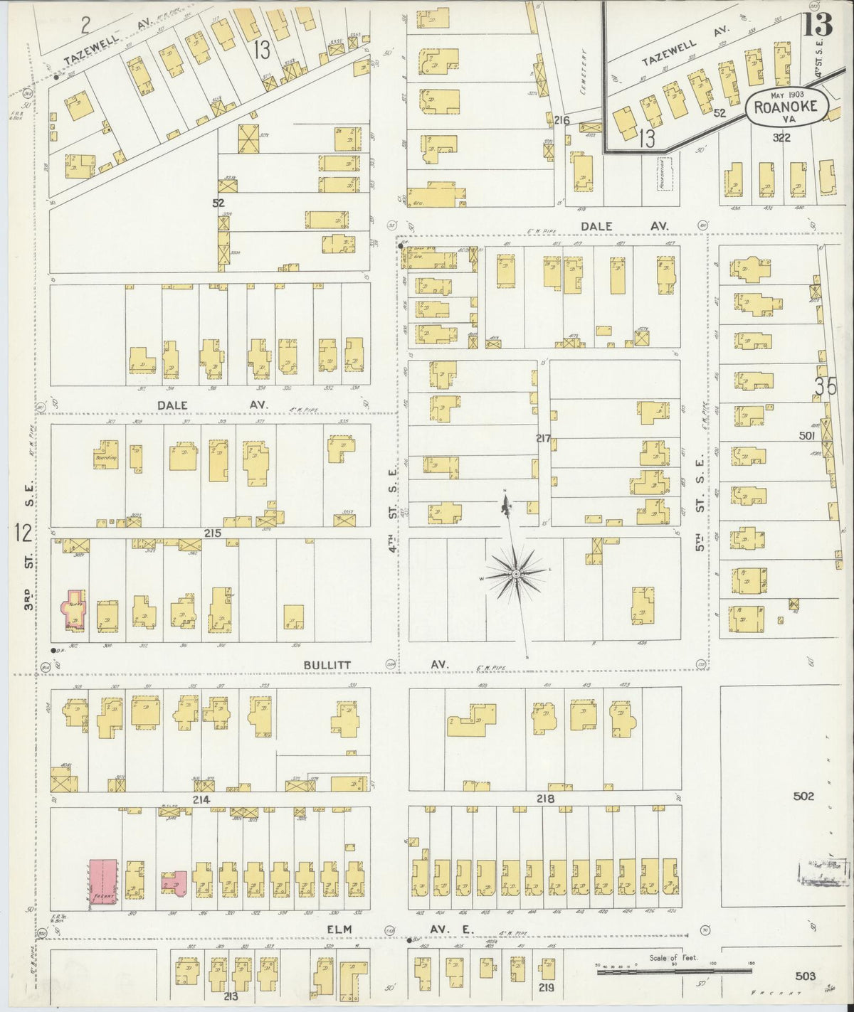 Sanborn Fire Insurance Map from Roanoke, Independent Cities, Virginia (1903), Sheet #0013 - Complete Map Set gallery image, historic Sanborn map, vintage wall art, Virginia Virginia