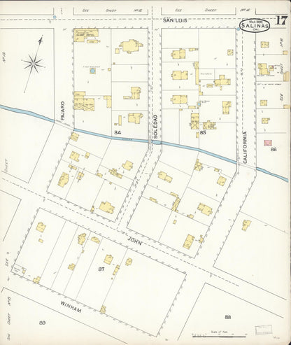 Sanborn Fire Insurance Map from Salinas, Monterey County, California (1892), Sheet #0017 - Complete Map Set gallery image, historic Sanborn map, vintage wall art, California California