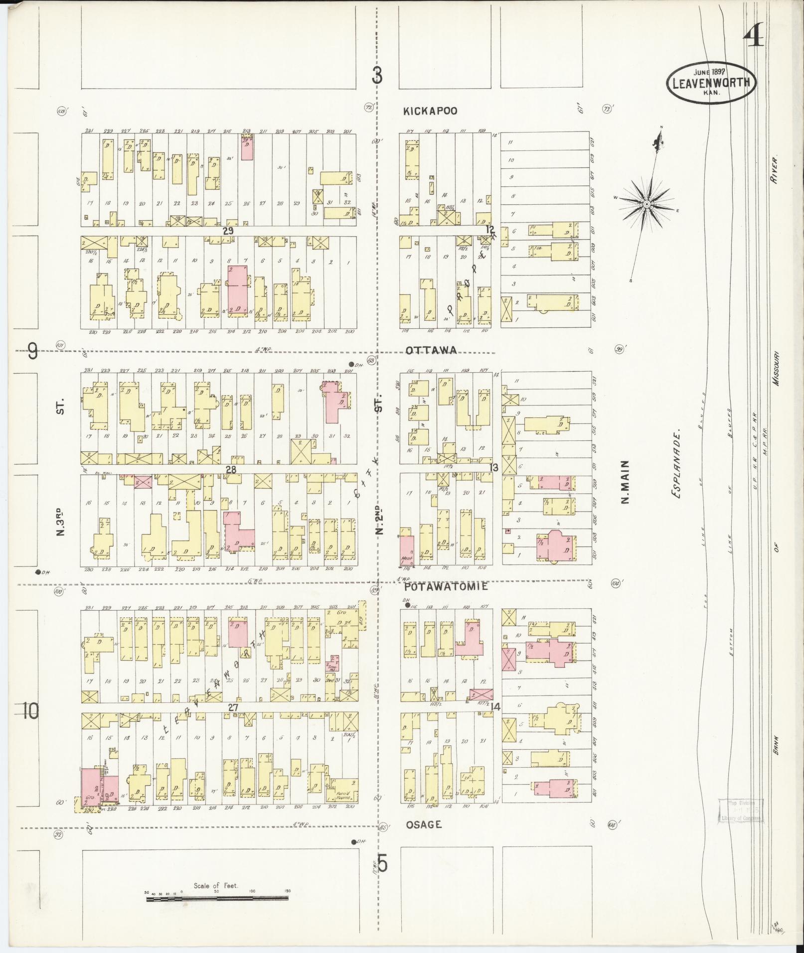 Sanborn Fire Insurance Map from Leavenworth, Leavenworth County, Kansas (1897), Sheet #0005 - Complete Map Set gallery image, historic Sanborn map, vintage wall art, Kansas Kansas
