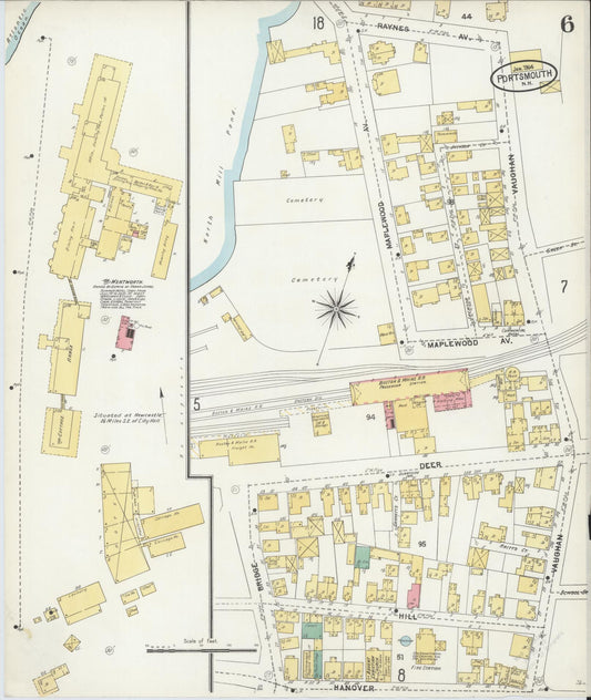 Sanborn Fire Insurance Map from Portsmouth, Rockingham County, New Hampshire (1904), Sheet #0006 - Historic Sanborn Fire Insurance Map Print, vintage old map wall art, antique decor, genealogy gift, New Hampshire New Hampshire map