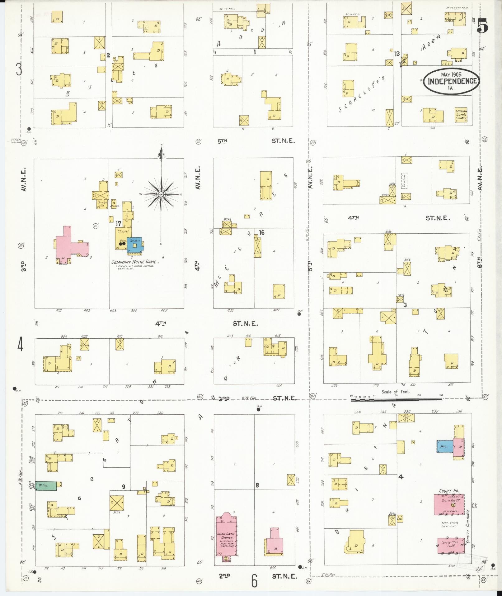 Sanborn Fire Insurance Map from Independence, Buchanan County, Iowa (1905), Sheet #0005 - Historic Sanborn Fire Insurance Map Print, vintage old map wall art