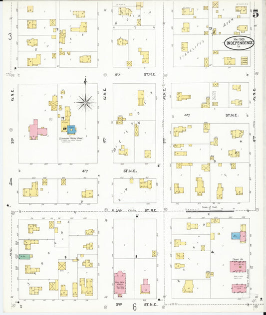 Sanborn Fire Insurance Map from Independence, Buchanan County, Iowa (1905), Sheet #0005 - Historic Sanborn Fire Insurance Map Print, vintage old map wall art