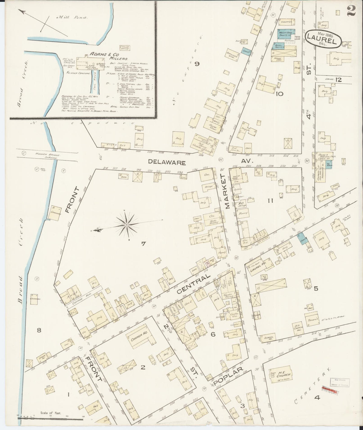 Sanborn Fire Insurance Map from Laurel, Sussex County, Delaware (1885), Sheet #0002 - Complete Map Set gallery image, historic Sanborn map, vintage wall art, Delaware Delaware