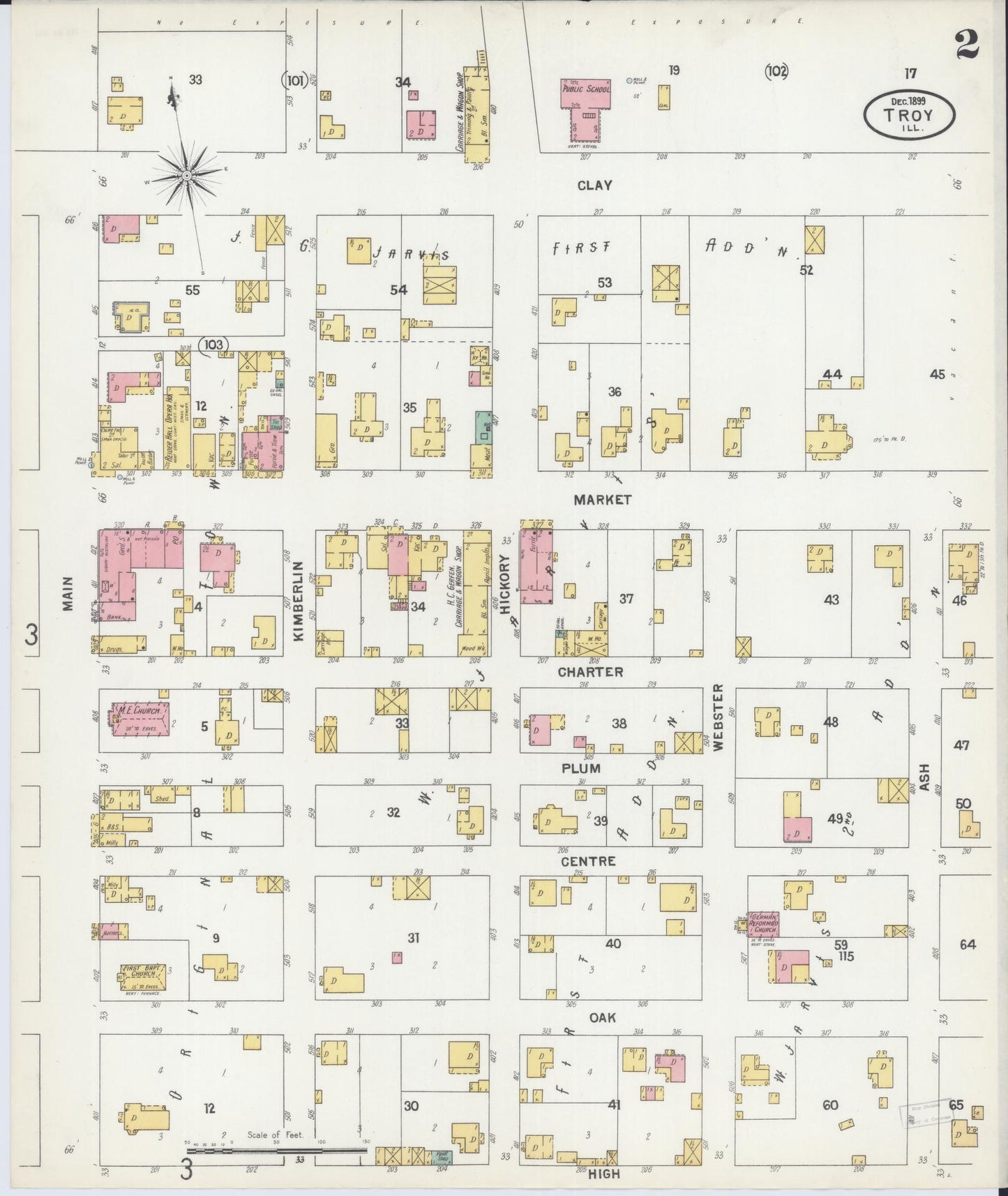 Sanborn Fire Insurance Map from Troy, Madison County, Illinois (1899), Sheet #0002 - Historic Sanborn Fire Insurance Map Print, vintage old map wall art, antique decor, genealogy gift, Illinois Illinois map