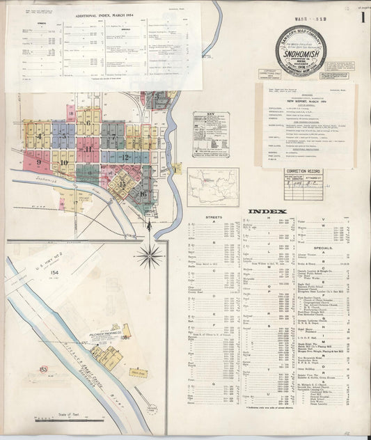 Sanborn Fire Insurance Map from Snohomish, Snohomish County, Washington (1954), Sheet #0001 - Historic Sanborn Fire Insurance Map Print, vintage old map wall art, antique decor, genealogy gift, Washington Washington map