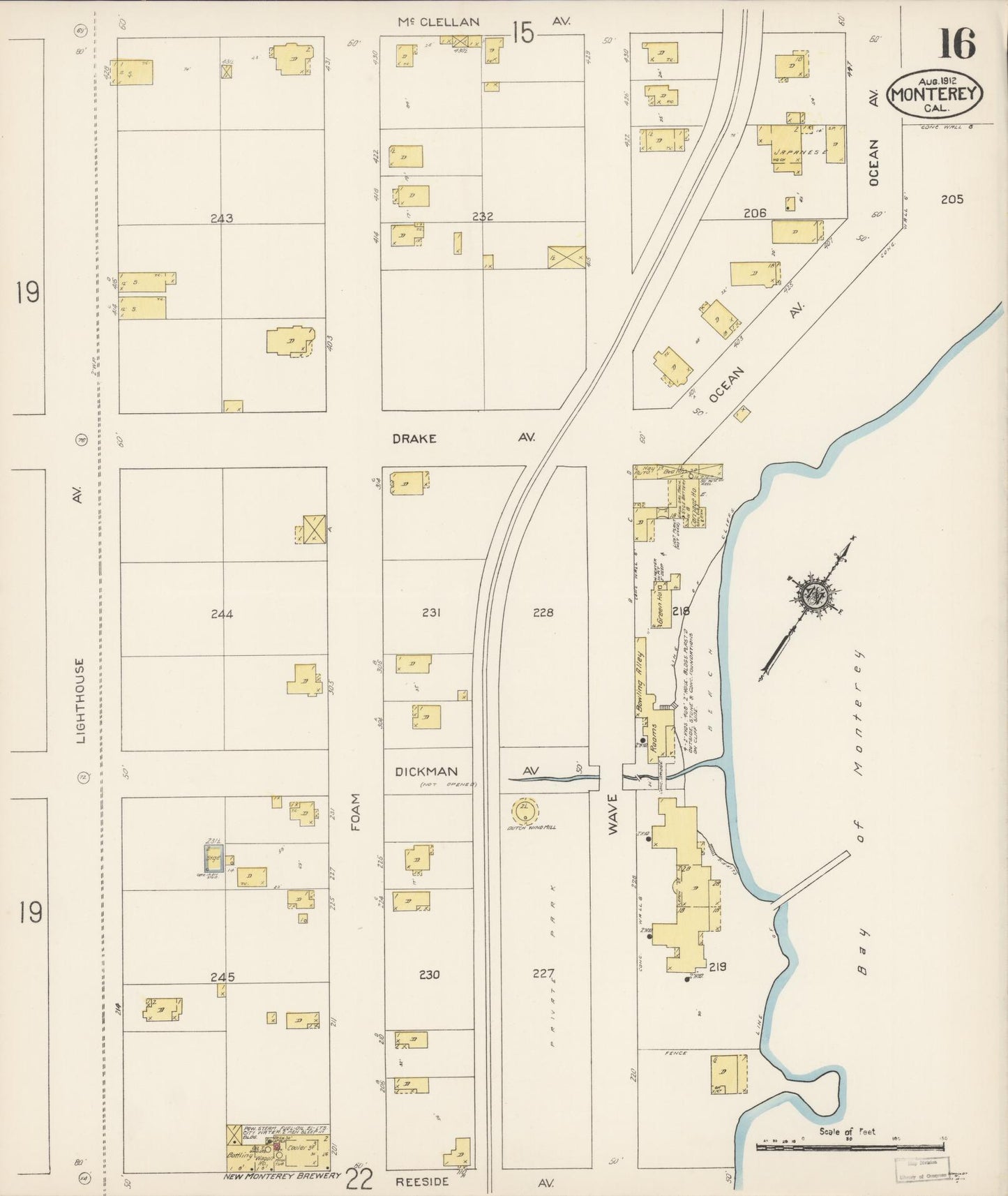 Sanborn Fire Insurance Map from Monterey, Monterey County, California (1912), Sheet #0016 - Complete Map Set gallery image, historic Sanborn map, vintage wall art, California California