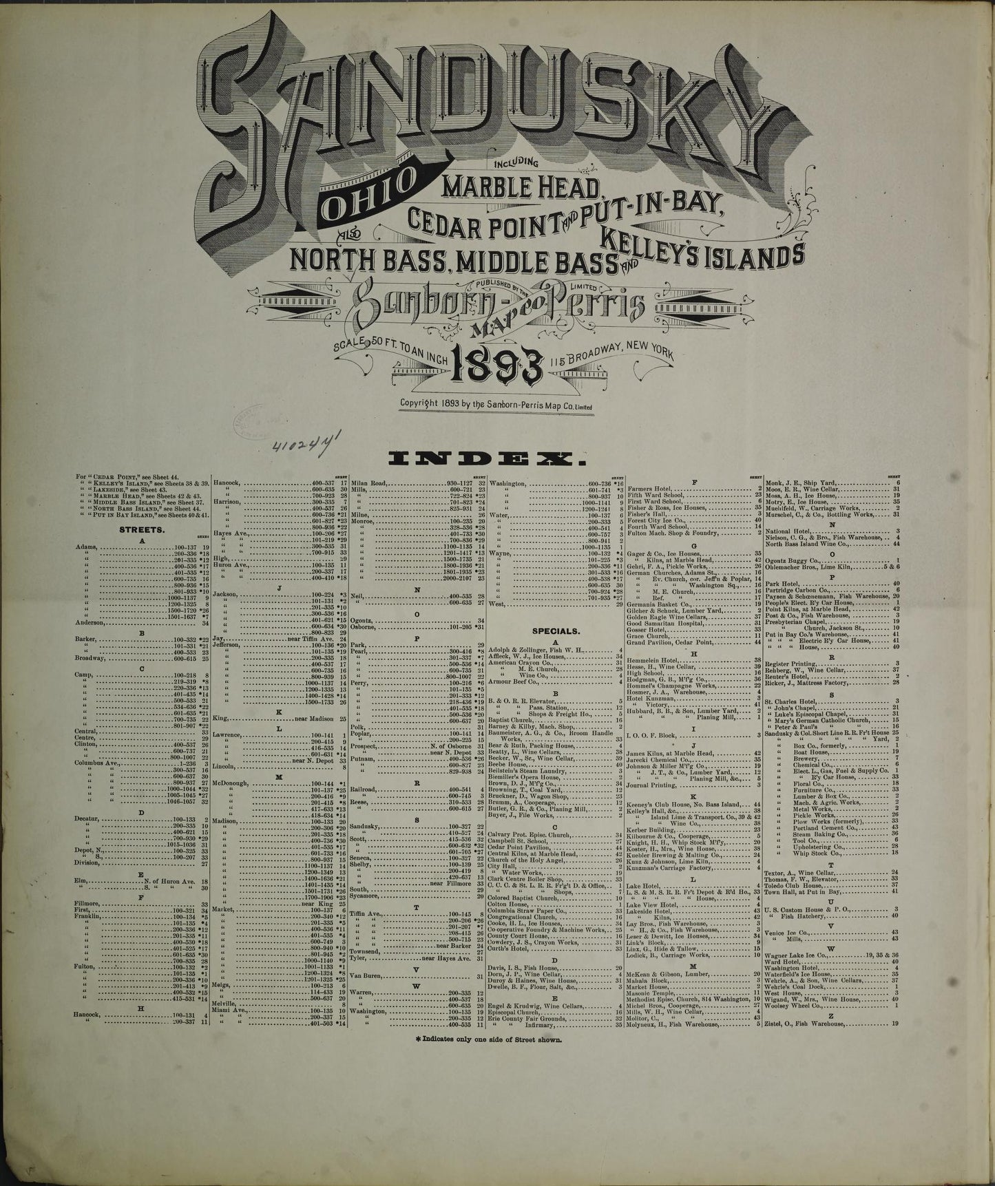 Sanborn Fire Insurance Map from Sandusky, Erie County, Ohio (1893), Sheet #0001 - Historic Sanborn Fire Insurance Map Print, vintage old map wall art, antique decor, genealogy gift, Ohio Ohio map