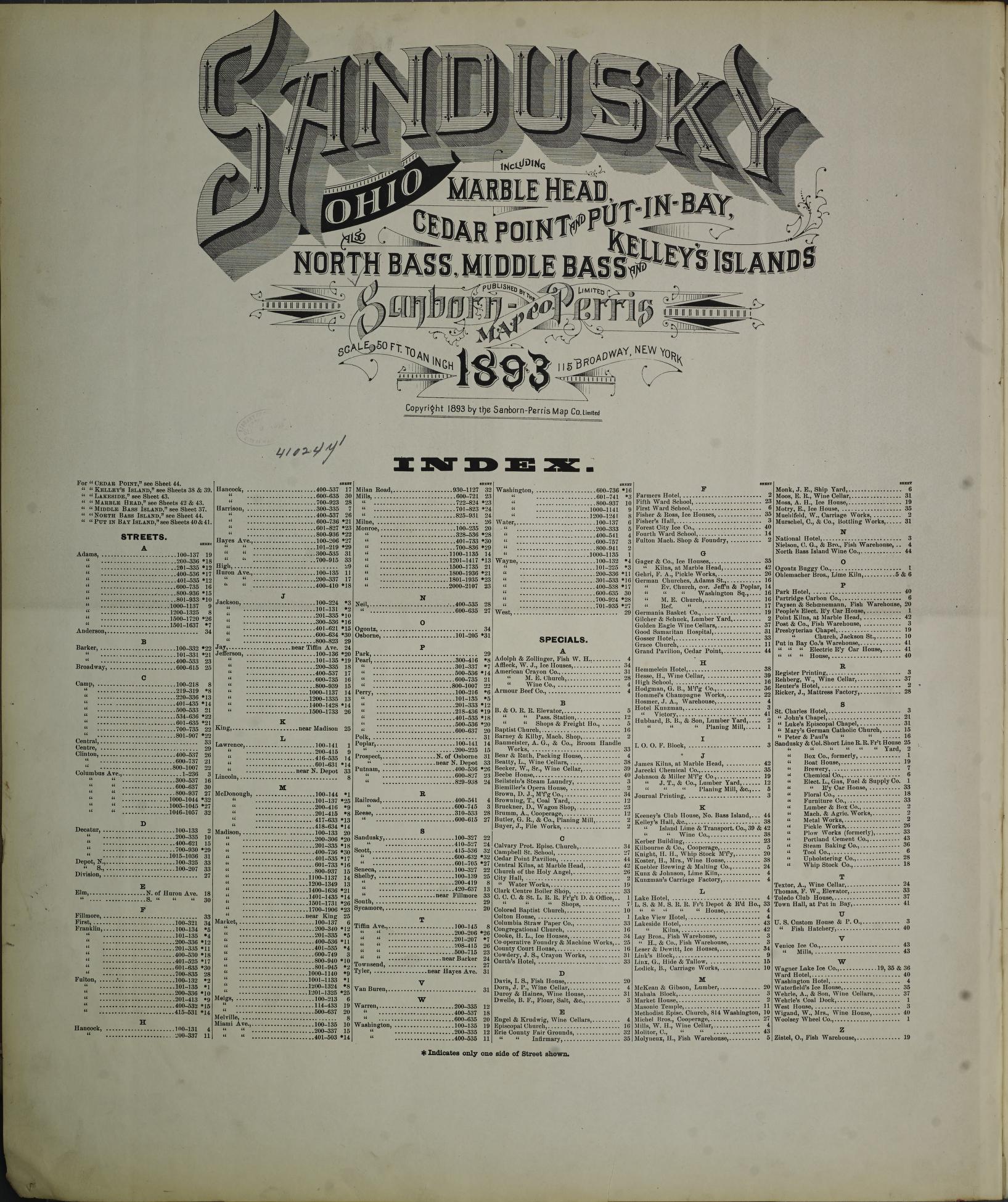 Sanborn Fire Insurance Map from Sandusky, Erie County, Ohio (1893), Sheet #0001 - Historic Sanborn Fire Insurance Map Print, vintage old map wall art, antique decor, genealogy gift, Ohio Ohio map