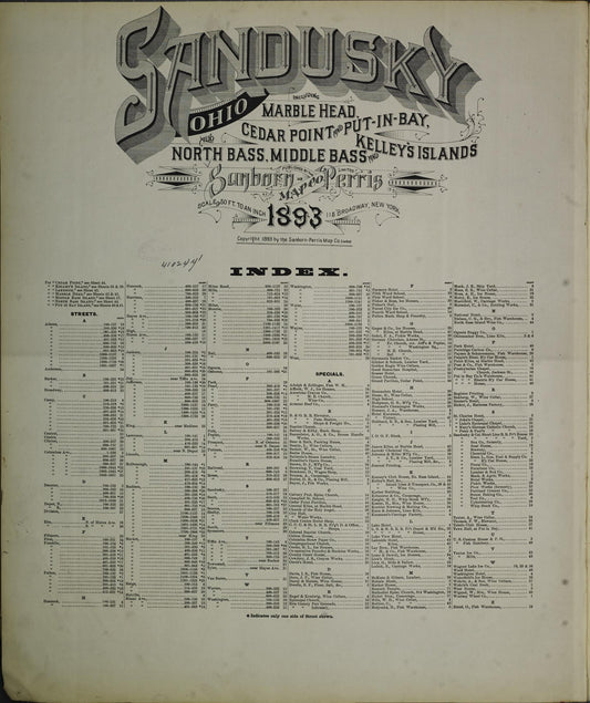 Sanborn Fire Insurance Map from Sandusky, Erie County, Ohio (1893), Sheet #0001 - Historic Sanborn Fire Insurance Map Print, vintage old map wall art, antique decor, genealogy gift, Ohio Ohio map