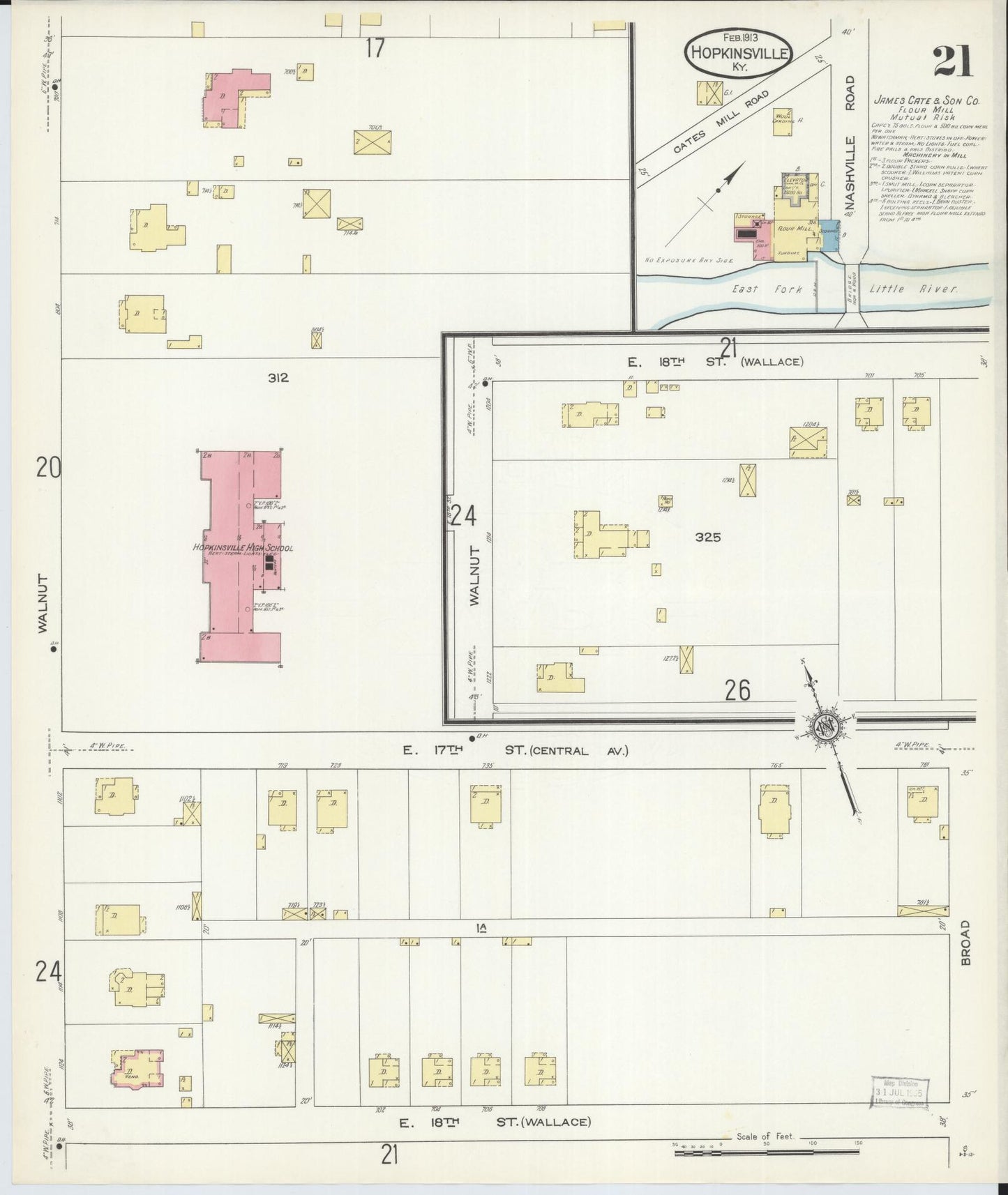 Sanborn Fire Insurance Map from Hopkinsville, Christian County, Kentucky (1913), Sheet #0021 - Complete Map Set gallery image, historic Sanborn map, vintage wall art, Kentucky Kentucky