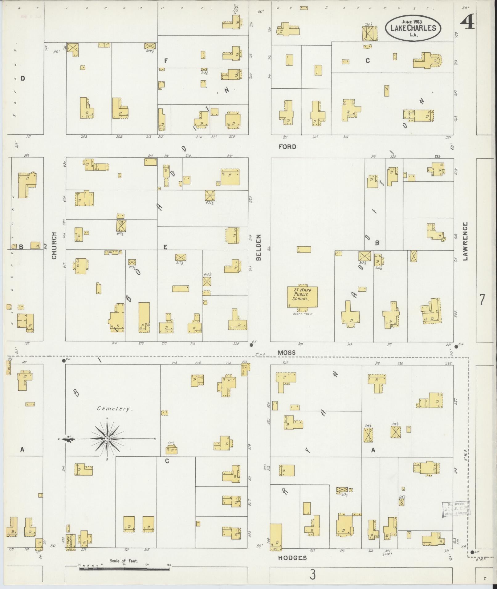 Sanborn Fire Insurance Map from Lake Charles, Calcasieu Parish, Louisiana (1903), Sheet #0004 - Historic Sanborn Fire Insurance Map Print, vintage old map wall art, antique decor, genealogy gift, Louisiana Louisiana map
