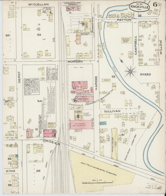 Sanborn Fire Insurance Map from Knoxville, Knox County, Tennessee (1884), Sheet #0006 - Historic Sanborn Fire Insurance Map Print, vintage old map wall art, antique decor, genealogy gift, Tennessee Tennessee map