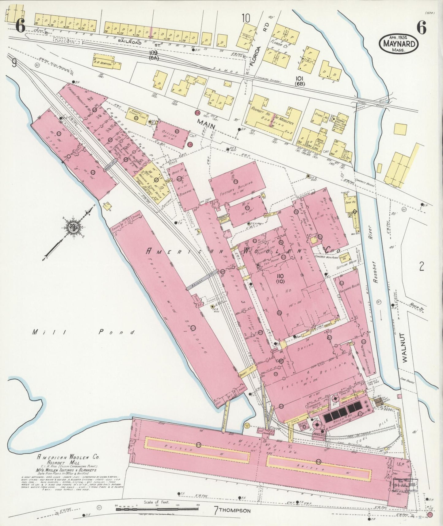 Sanborn Fire Insurance Map from Maynard, Middlesex County, Massachusetts (1924), Sheet #0006 - Historic Sanborn Fire Insurance Map Print, vintage old map wall art, antique decor, genealogy gift, Massachusetts Massachusetts map