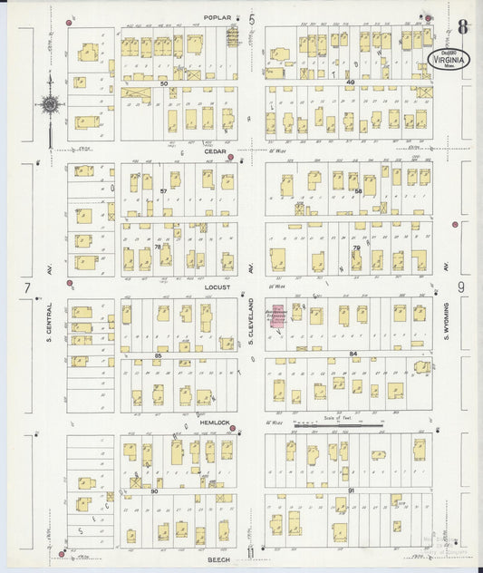 Sanborn Fire Insurance Map from Virginia, Saint Louis County, Minnesota (1910), Sheet #0008 - Historic Sanborn Fire Insurance Map Print, vintage old map wall art, antique decor, genealogy gift, Minnesota Minnesota map