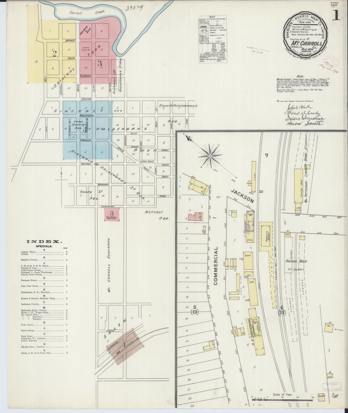 Sanborn Fire Insurance Map from Mount Carroll, Carroll County, Illinois (1894), Sheet #0001 - Historic Sanborn Fire Insurance Map Print, vintage old map wall art, antique decor, genealogy gift, Illinois Illinois map
